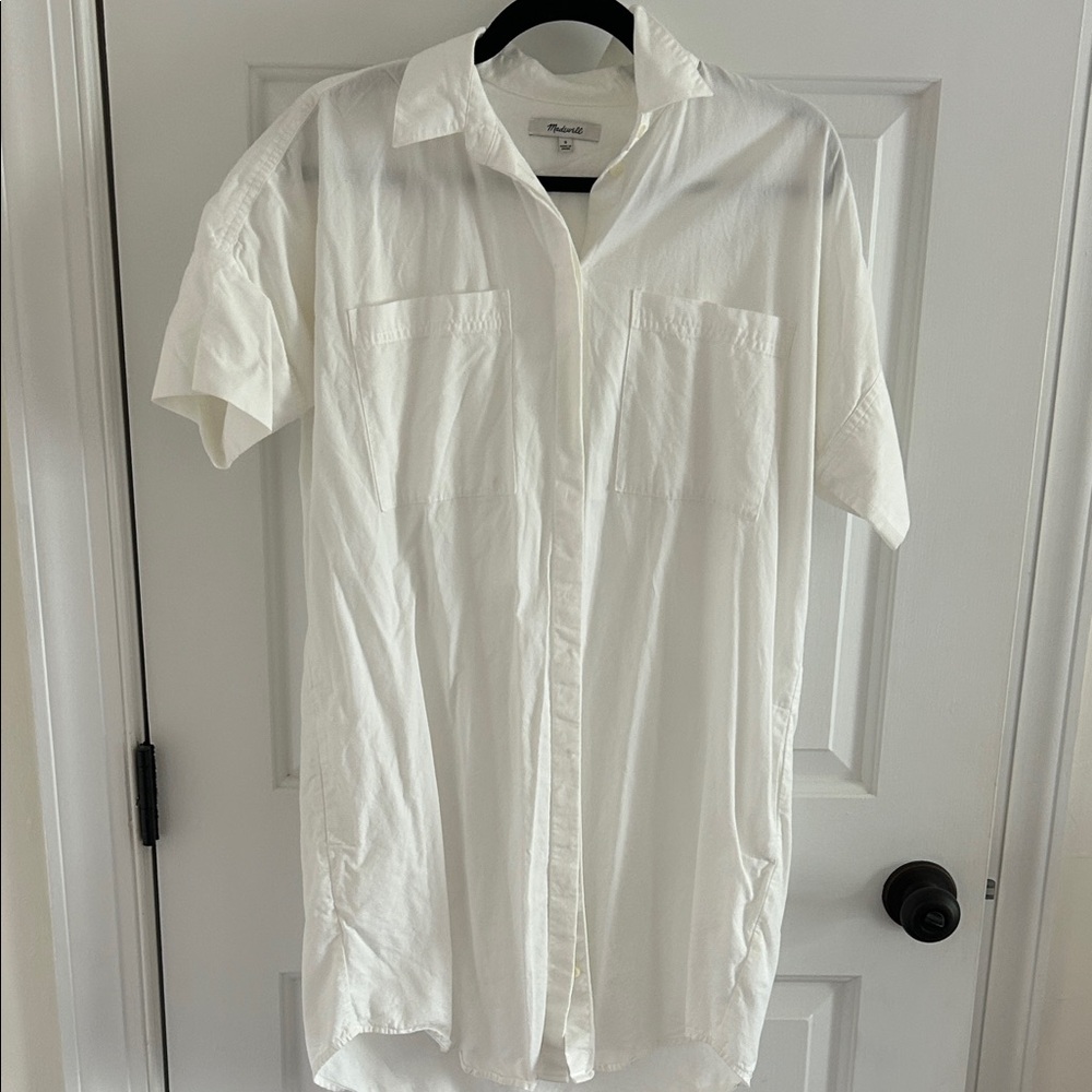 Madewell White Relaxed Short-Sleeve Button-Down Shirt Dress